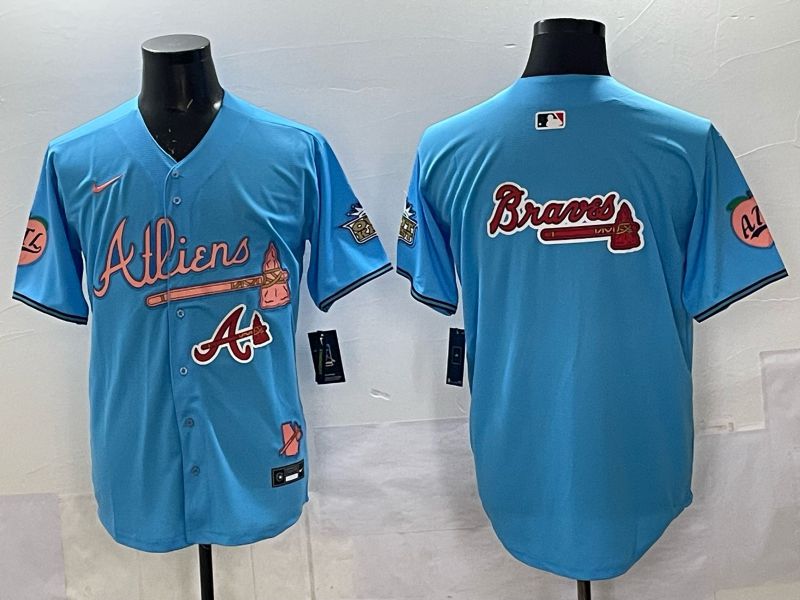 Men Atlanta Braves Nike Blank Light blue 5th generation Joint Name 2025 MLB Jersey 09
